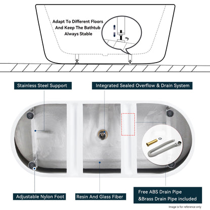 Freestanding Bathtub, Modern & Contemporary Design Soaking Tub With Toe-Tap Drain In Chrome And Classic Slotted Overflow
