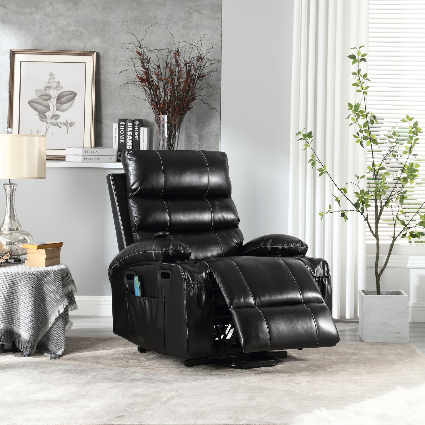 Large Size Electric Power Lift Recliner Chair Sofa For Elderly, 8 Point Vibration Massage And Lumber Heat, Remote Control, Side Pockets And Cup Holders