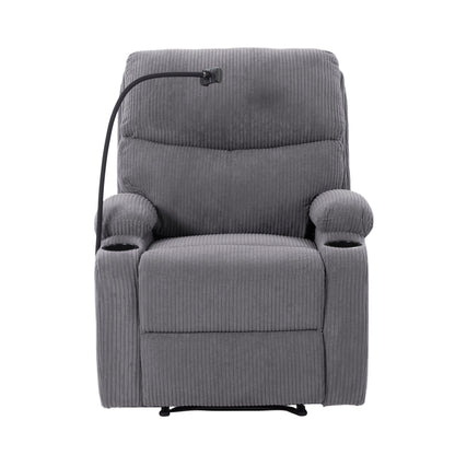 Adjustable Manual Recliner, Ergonomic Lounge Chair With Phone Holder And 2 Cup Holders