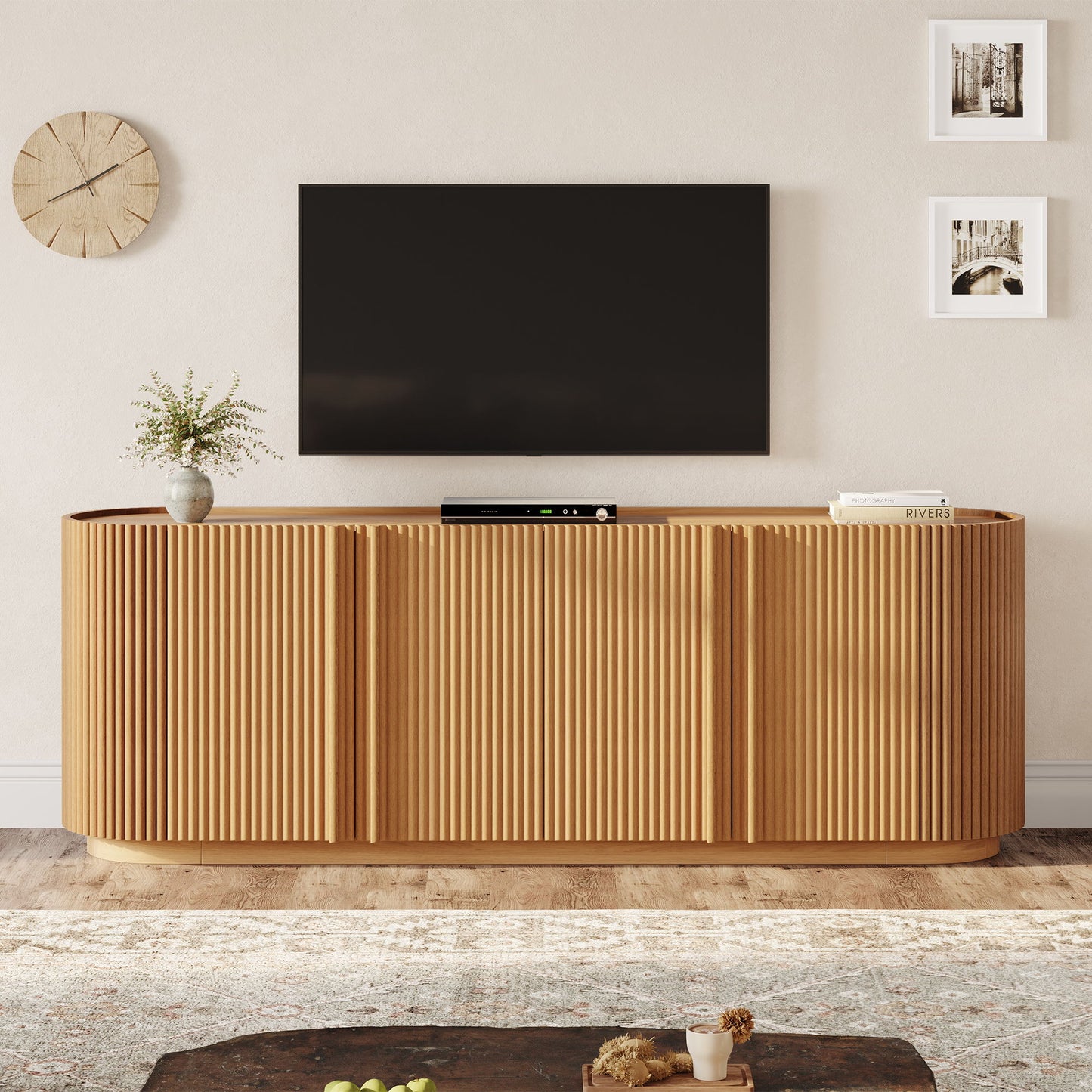 TV Stand With Fluted Tambour Style Door