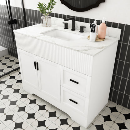 Bathroom Vanity Set, Fluted Cabinet With Soft Close Doors & Drawers, 3 Faucet Holes, Sink Included - White
