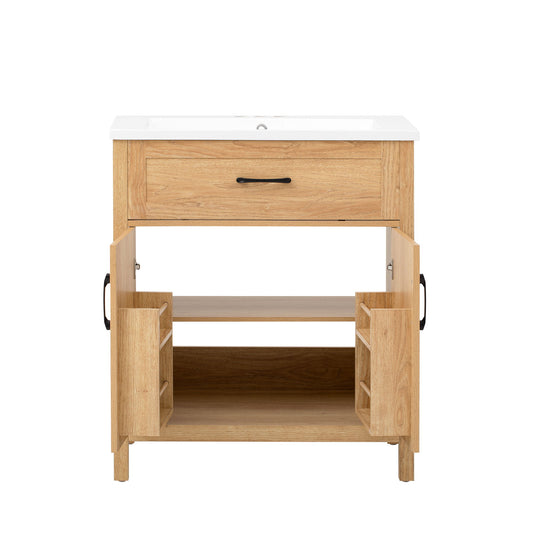 Bathroom Vanity With Sink, Adjustable Shelf & Door Organizers - Walnut