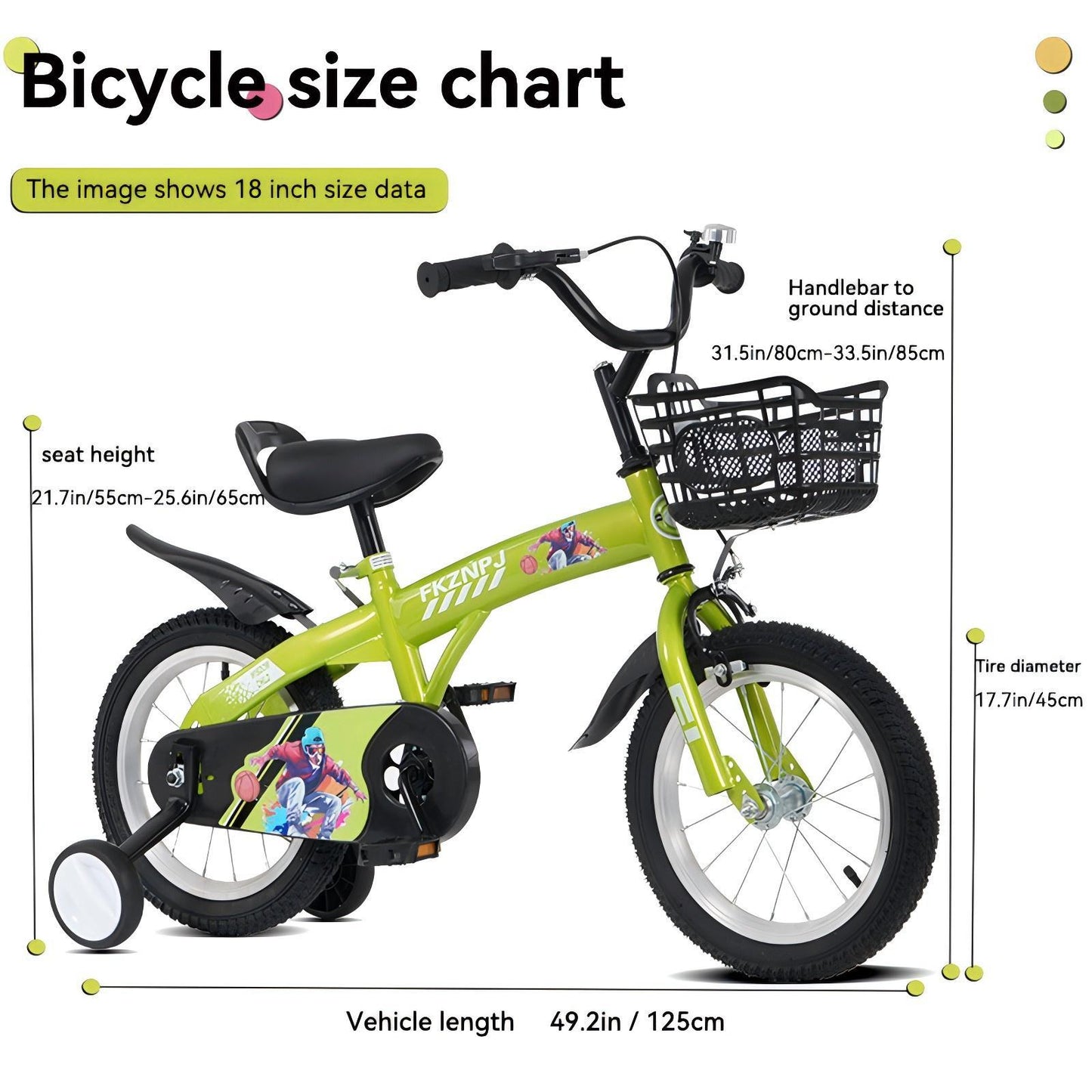 Fkznpj - 18" Sporty Kids Bike With Training Wheels And Stand Adjustable Saddle Suitable For Boys And Girls Aged 5 - 10 Years Tall Height 39 - 49" Available In A Variety Of Colors