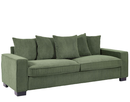 Luxe Corduroy Sofa With 5 Matching Toss Pillows, Sleek Design, Spacious And Comfortable 3 Seater Couch