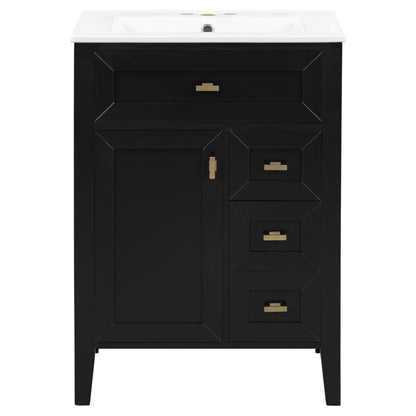 Bathroom Vanity With Sink, 3 Drawers & Cabinet With 2 Tier Door Storage Rack, Soft Close Doors & Drawers