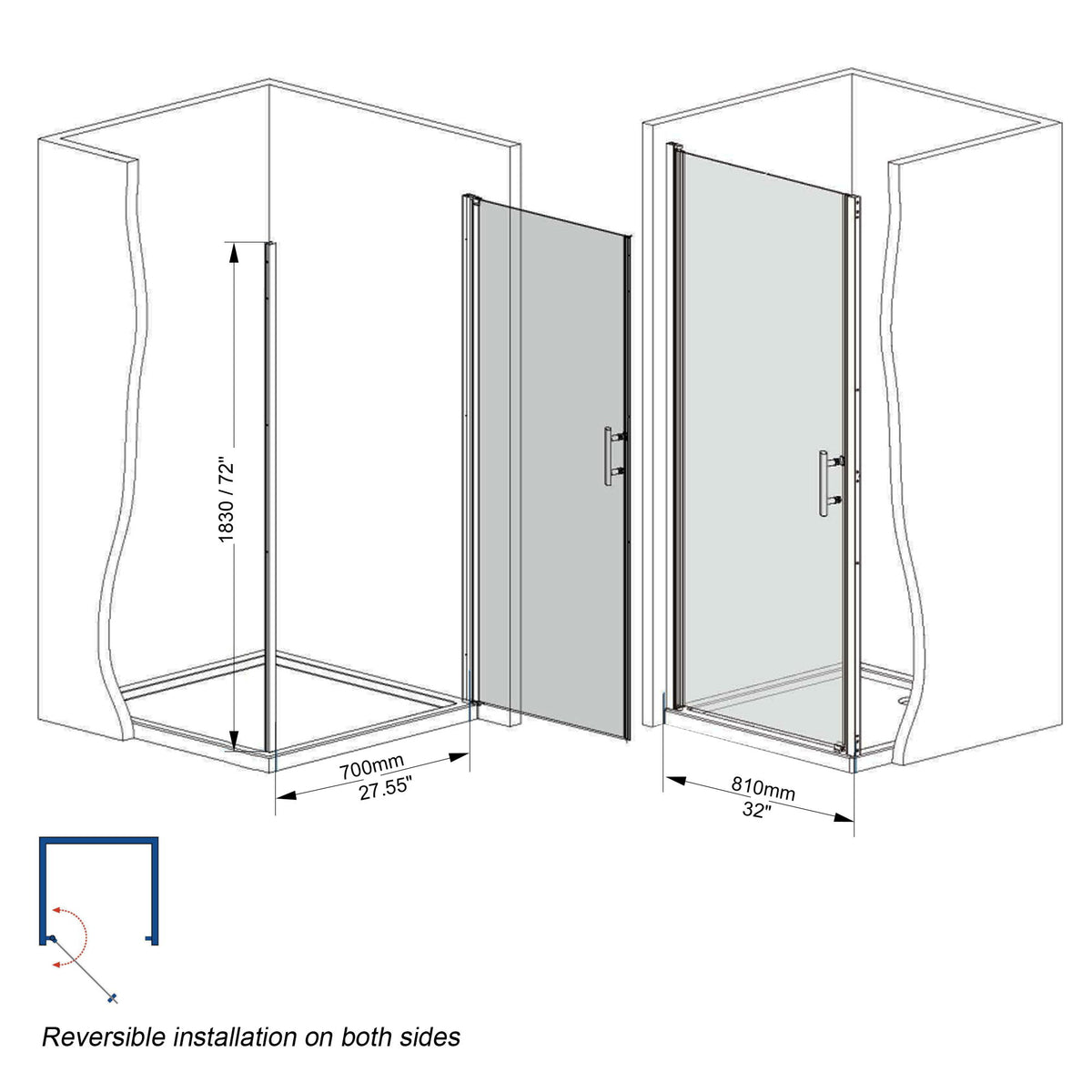 Shower Door With Explosion Proof Safety Film - Brushed Nickel