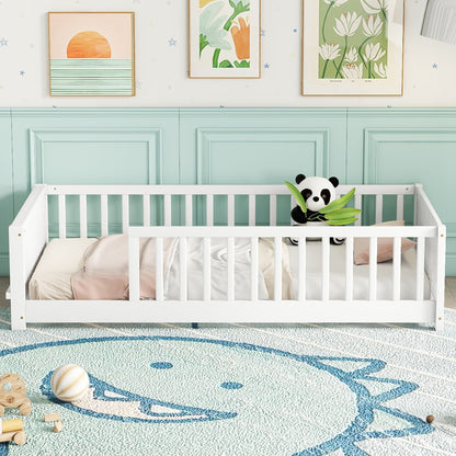 Floor Platform Bed With Built-In Book Storage Rack