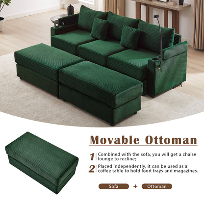 Modern Style Loveseat Sofa Sectional Sofa Couch With Storage Space, A Movable Ottoman, Two USB Ports, Two Cup Holders, A Phone Holder For Living Room