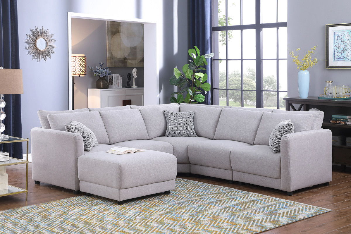 Penelope - Fabric Reversible Modular Sectional Sofa With Ottoman And Pillows