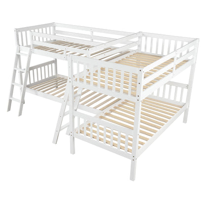 Twin L-Shaped Bunk Bed With Ladder - White