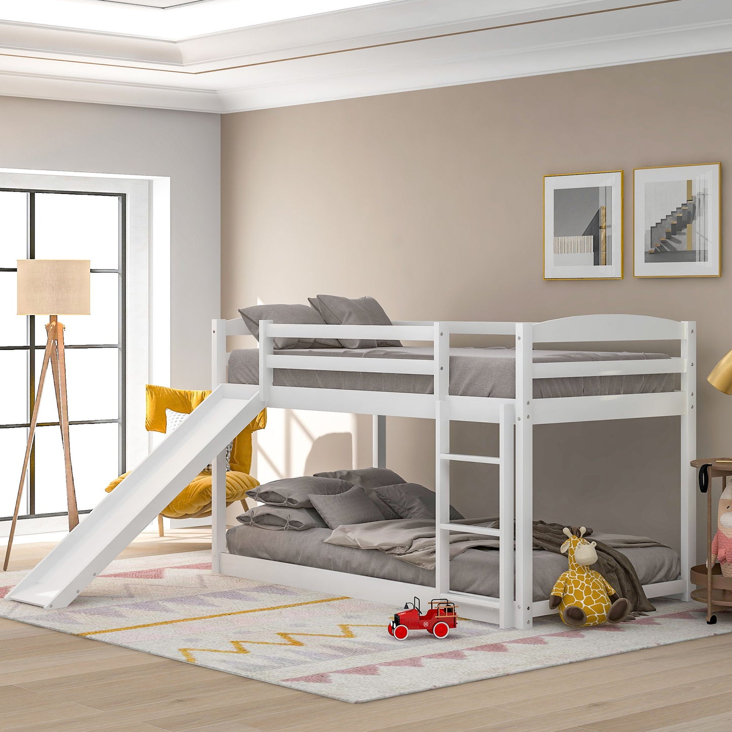 Durable Bunk Bed With Convertible Slide And Ladder