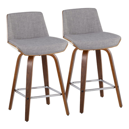 Corazza - Mid Century Modern Fixed Height Counter Stool With Swivel And Square Footrest (Set of 2)