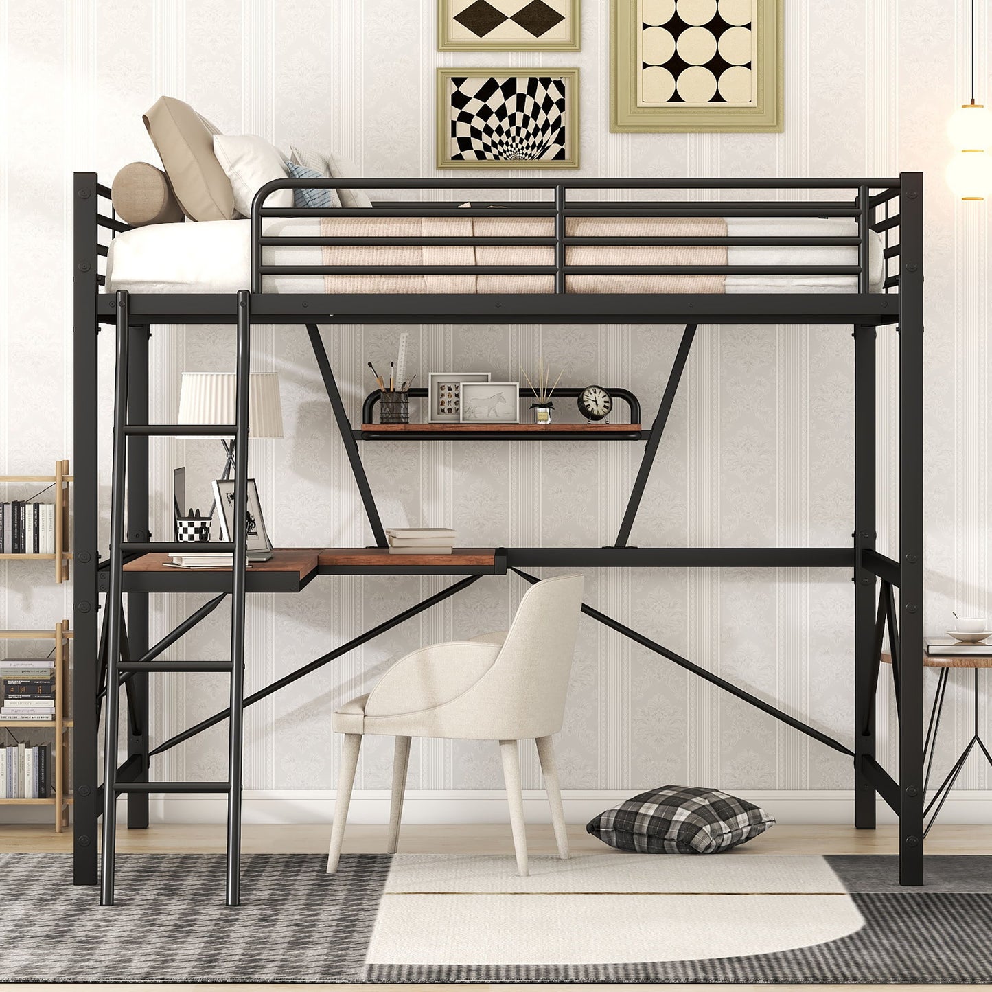 Loft Bed With Desk And Shelf, Modern Design