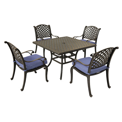 Square 4 Person 43.19" Long Aluminum Dining Set With Cushions