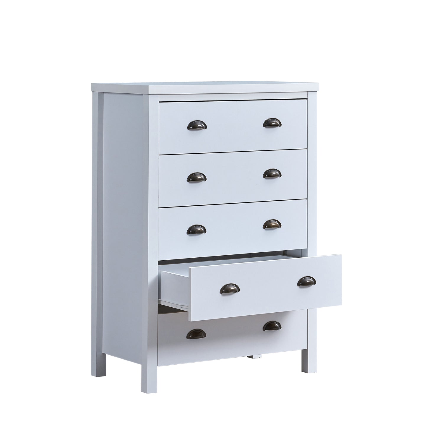 Safari - 5 Drawer Chest With Interlock Drawer Feature Drawer Slide And Interlock Pre-Assembly, Drawer Chest For Closet Tall Dressers For Bedroom Clothes Organizer Tool - Classic White