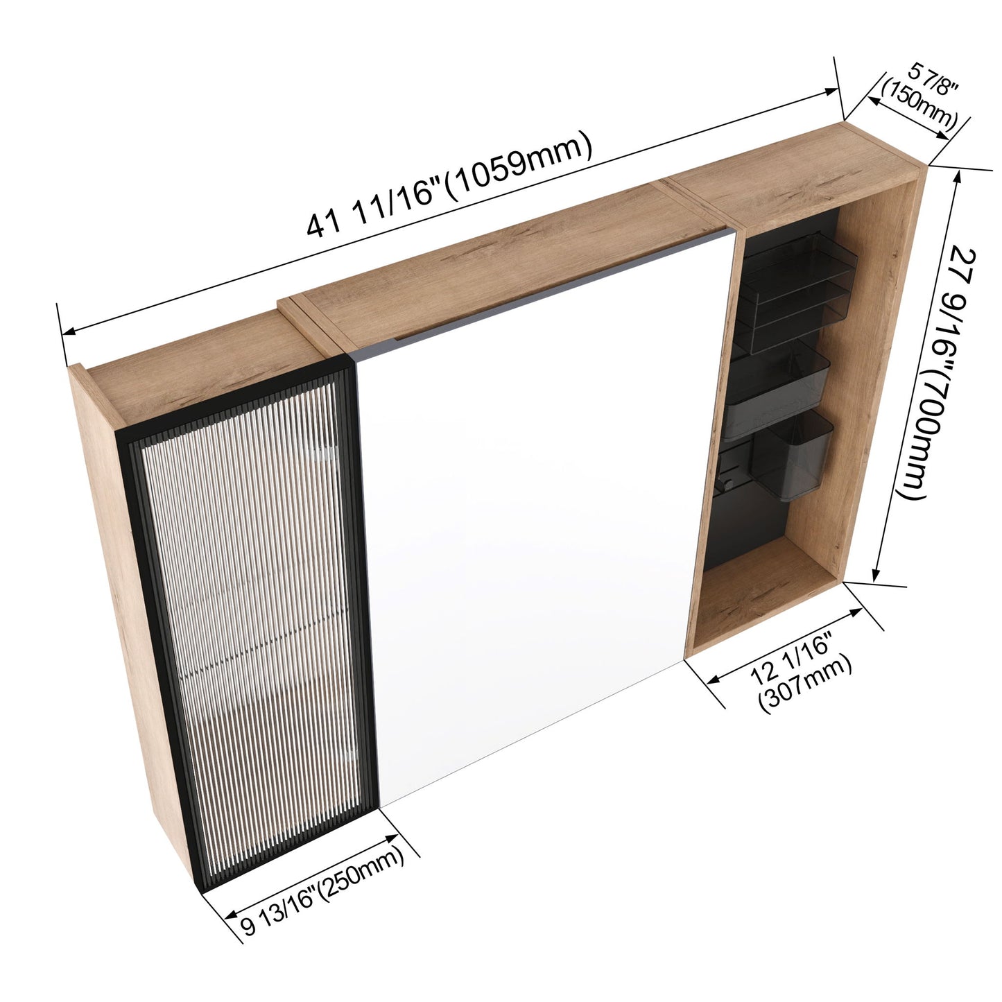 Wall Mounted Bathroom Cabinet, Adjustable Shelves Storage Cabinet - Imitative Oak