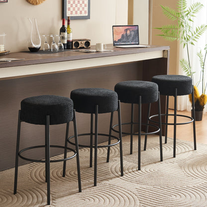 Round High Bar Stools (Set of 2), Contemporary Upholstered Dining Stools For Kitchens, Coffee Shops And Bar Stores