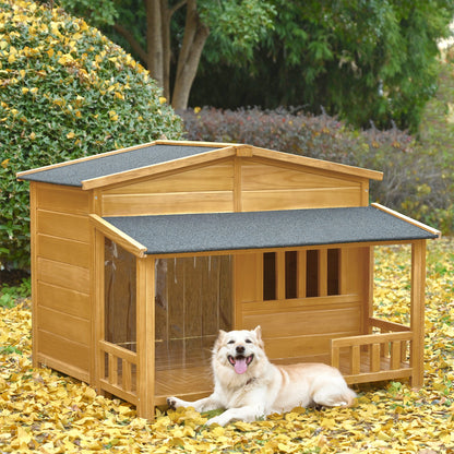 Wooden Dog House, Outdoor & Indoor Dog Crate, Pet Kennel With Porch, Weatherproof, Medium - Nature