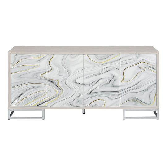 Panos - Console Cabinet - White Marcle / Chrome