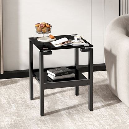 Tempered Glass End Table With 2 Layer, Small Side Table For Living Room