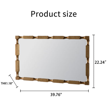 Rectangular Wall Mirror With Frame For Living Room - Gold