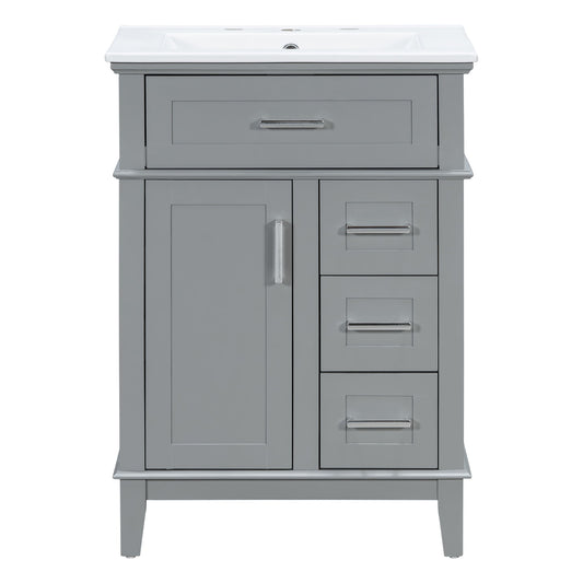 Modern Bathroom Vanity With Sink, Flip Drawer & 3 Drawers, Soft Close Hinges, Adjustable Shelf