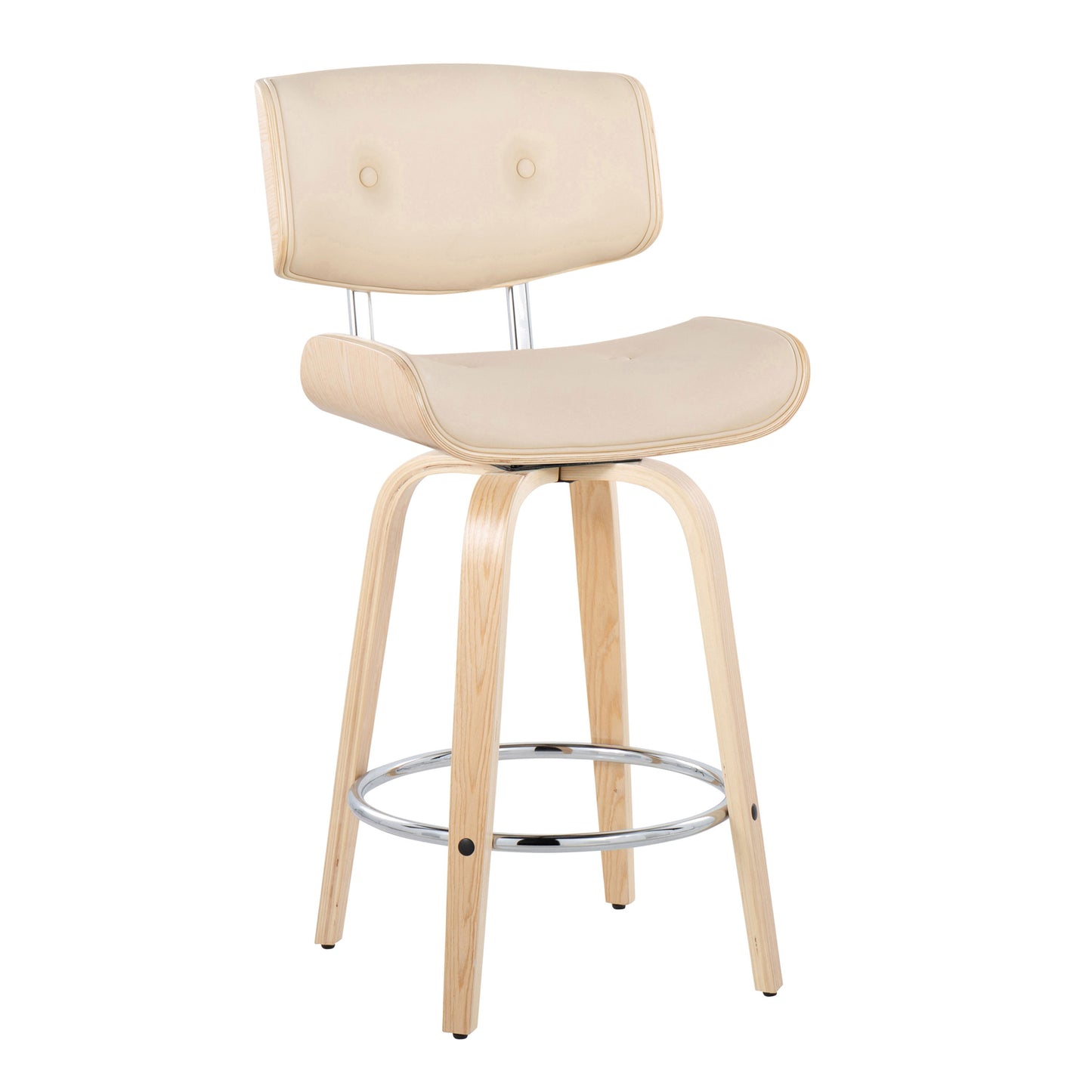 Lombardi - Mid Century Modern Fixed Height Counter Stool With Swivel With Round Footrest (Set of 2)