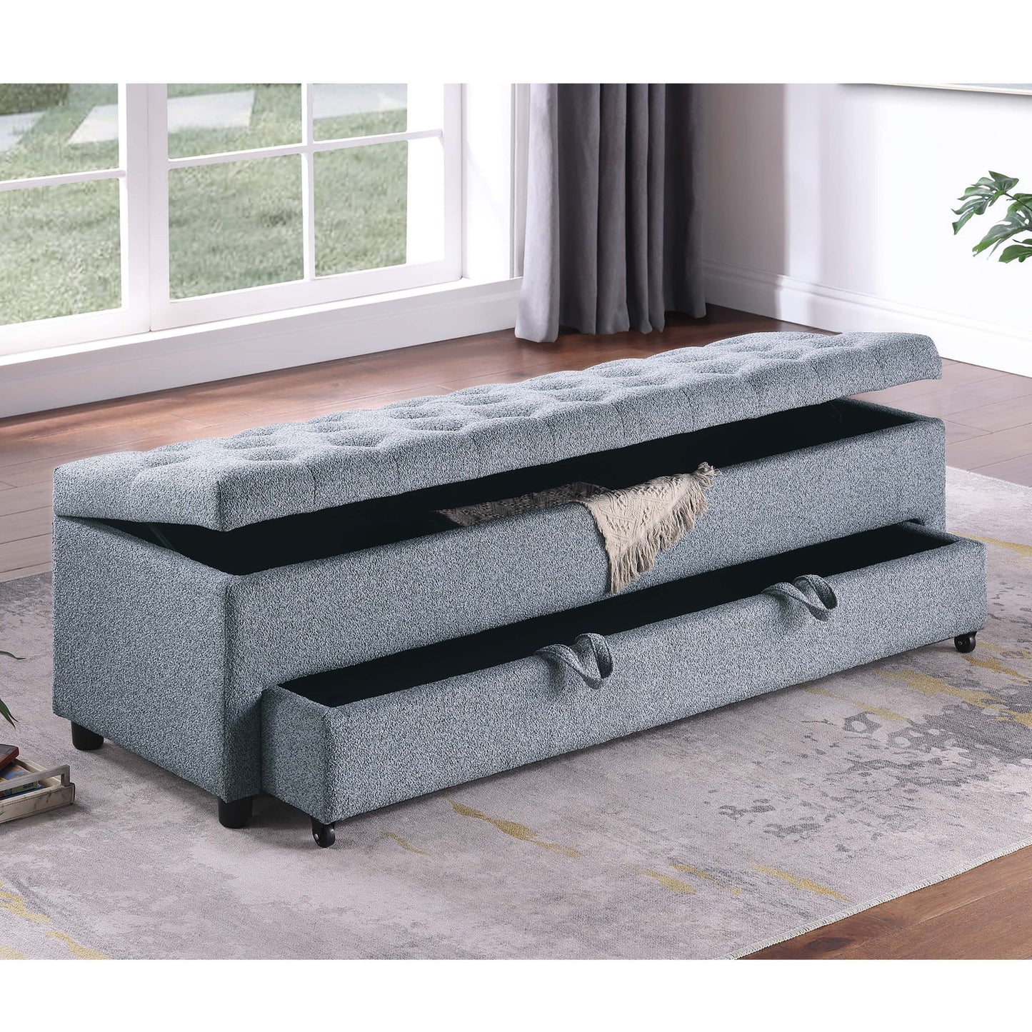 Storage Ottoman With Tufted Seat And Underseat Drawer