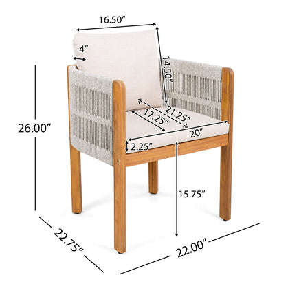 7 Piece Outdoor Dining Set With Table And 6 Chairs - Beige / Teak / White