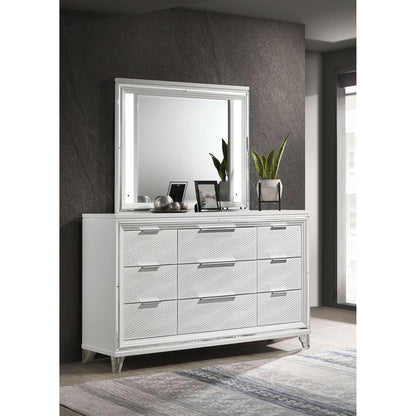 9 Drawer Dresser With LED Mirror, Touch Activated Lighting - White