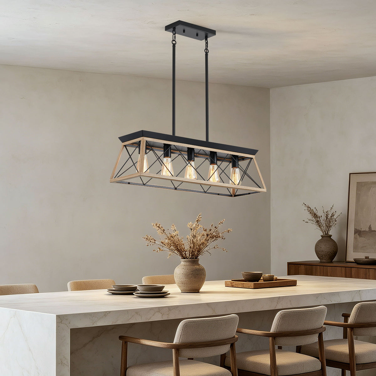 Chandelier Pendant Light For Dining Room Kitchen, 5 Light Fixture With Adjustable Height