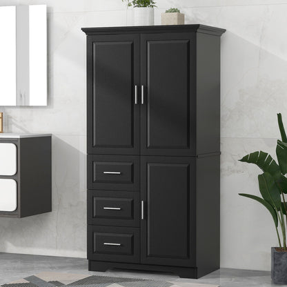 Tall And Wide Storage Cabinet With Doors, 3 Drawers