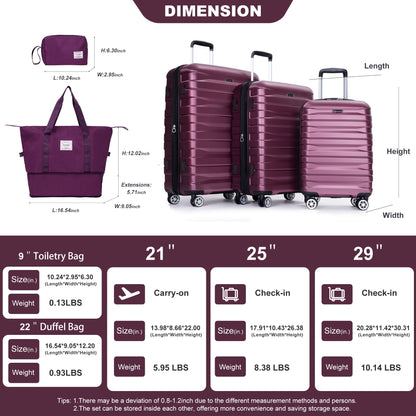Luggage Set Of 5 Pieces, Expandable Hard Pc Luggage Set With Tsa Lock For Rotating Wheels