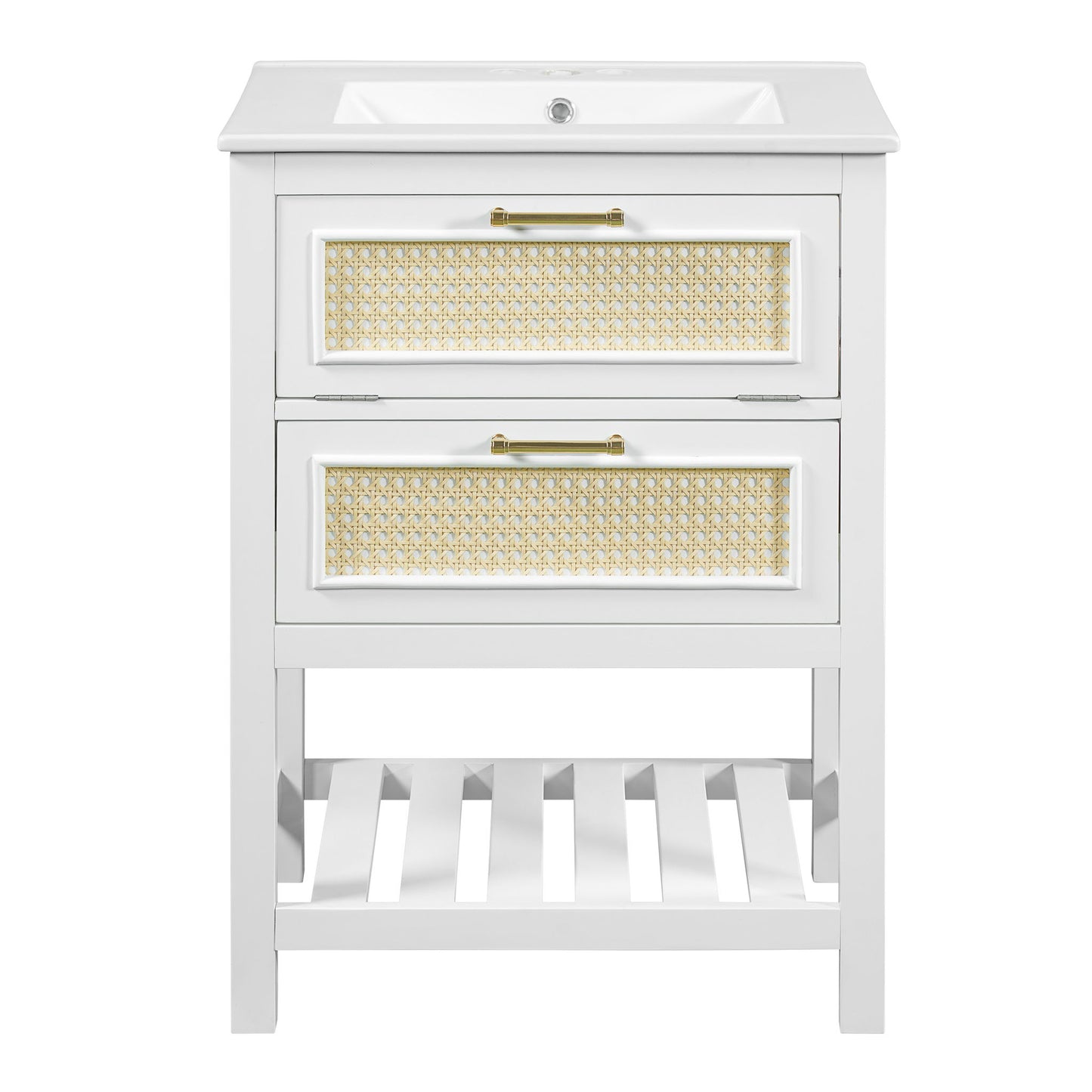 Modern Bathroom Vanity With Integrated Sink, Cabinet With 1 Deep Drawer And 1 Tip-Out Drawer