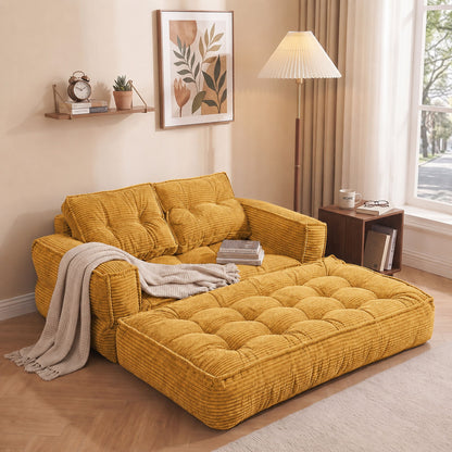 2 Seater Modular Corduroy Sofa With Chaise Lounge For Living Room