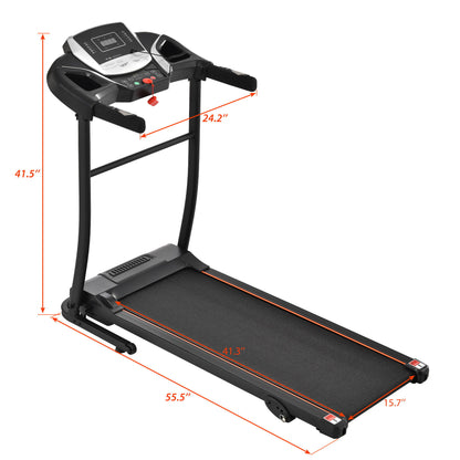 Folding Treadmill With Incline And Heart Rate Sensor, 2.5Hp Quiet Brushless With USB Charge Station, Small Space Portable Running Walking Machine - Black / Silver