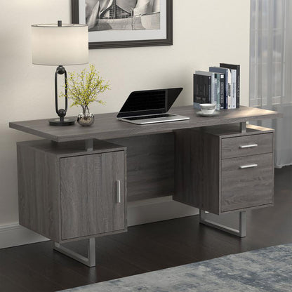 2 Drawer Floating Top Office Desk, Storage Features - Gray
