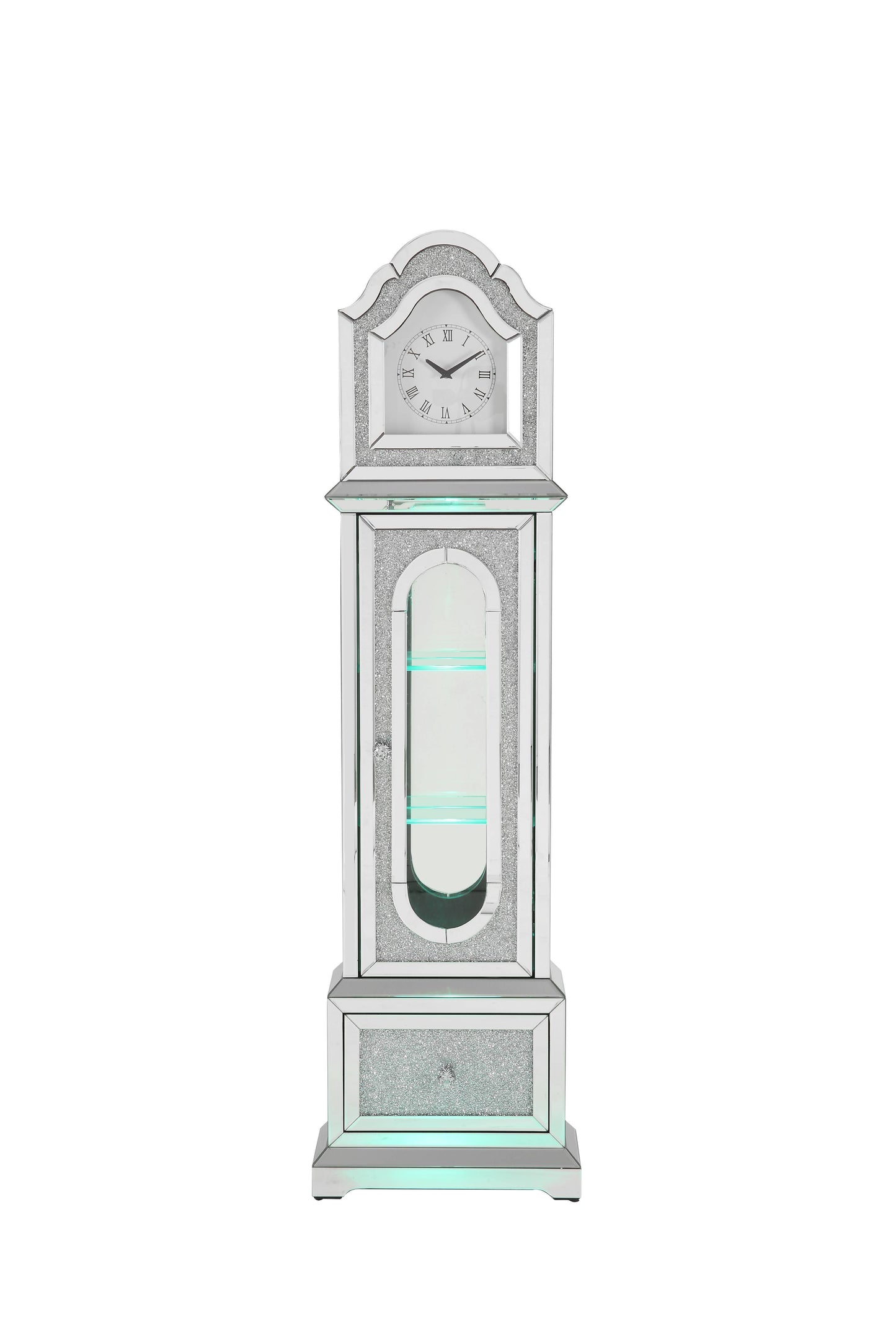 Noralie - Mirrored & Faux Diamonds Grandfather Clock With LED - Silver Gray