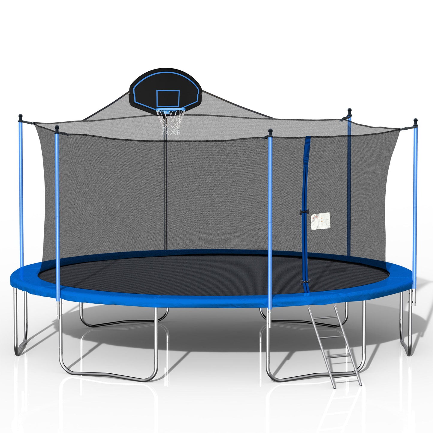 16Ft Trampoline For Adults & Kids With Basketball Hoop, Double-Sided Cover, Outdoor Trampolines With Ladder And Safety Enclosure Net For Kids And Adults - Blue