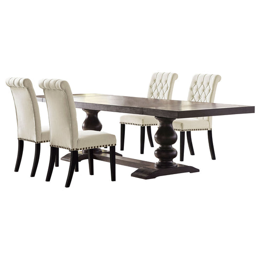 Vallerie - 5 Piece Dining Set With Upholstered Chairs - Black / Beige
