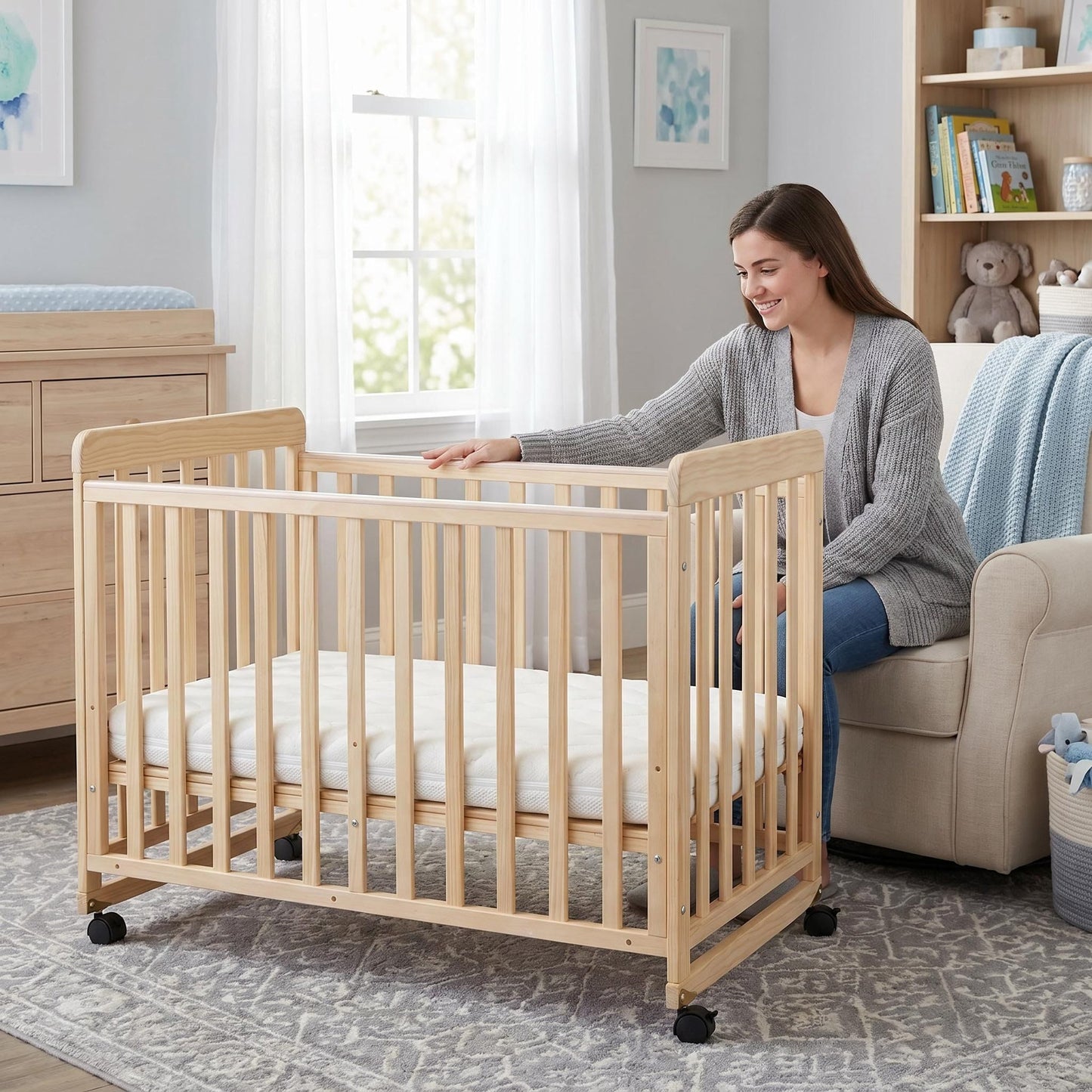 Portable Bedside Bassinet With 3 Adjustable Heights, Mini Crib For Newborns - Natural Wood