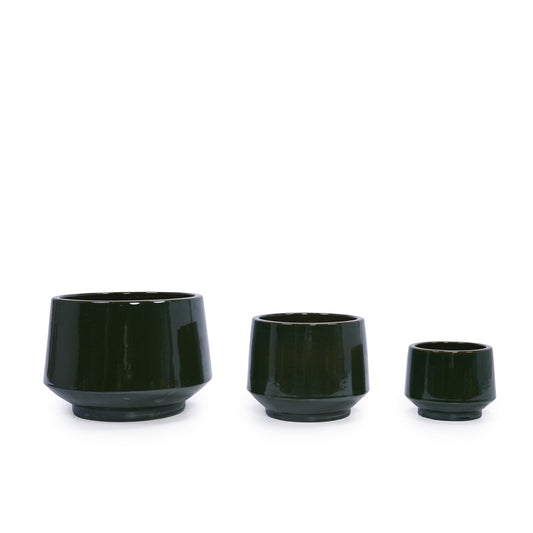 Ceramic Flowerpot, Planter For Patio, Garden, Windowsill (Set of 3) - Antique Green