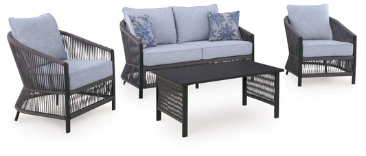 Bodega Island - Loveseat, Lounge Chairs, Table Set (Set of 4) - Gray
