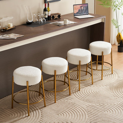 Round Bar Stools (Set of 2), Contemporary Upholstered Dining Stools For Kitchens, Coffee Shops And Bar Stores - Gold Legs