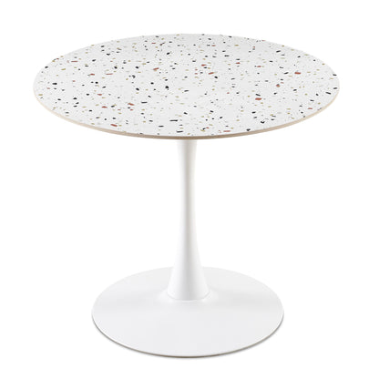 Mid-Century Stone Round Dining Table For Dining Room, Living Room, Cafe, Easy Clean - White