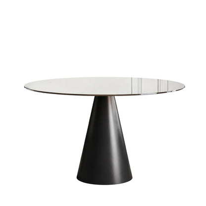 Round Dining Table With Tempered Glass Top - Black / Brown