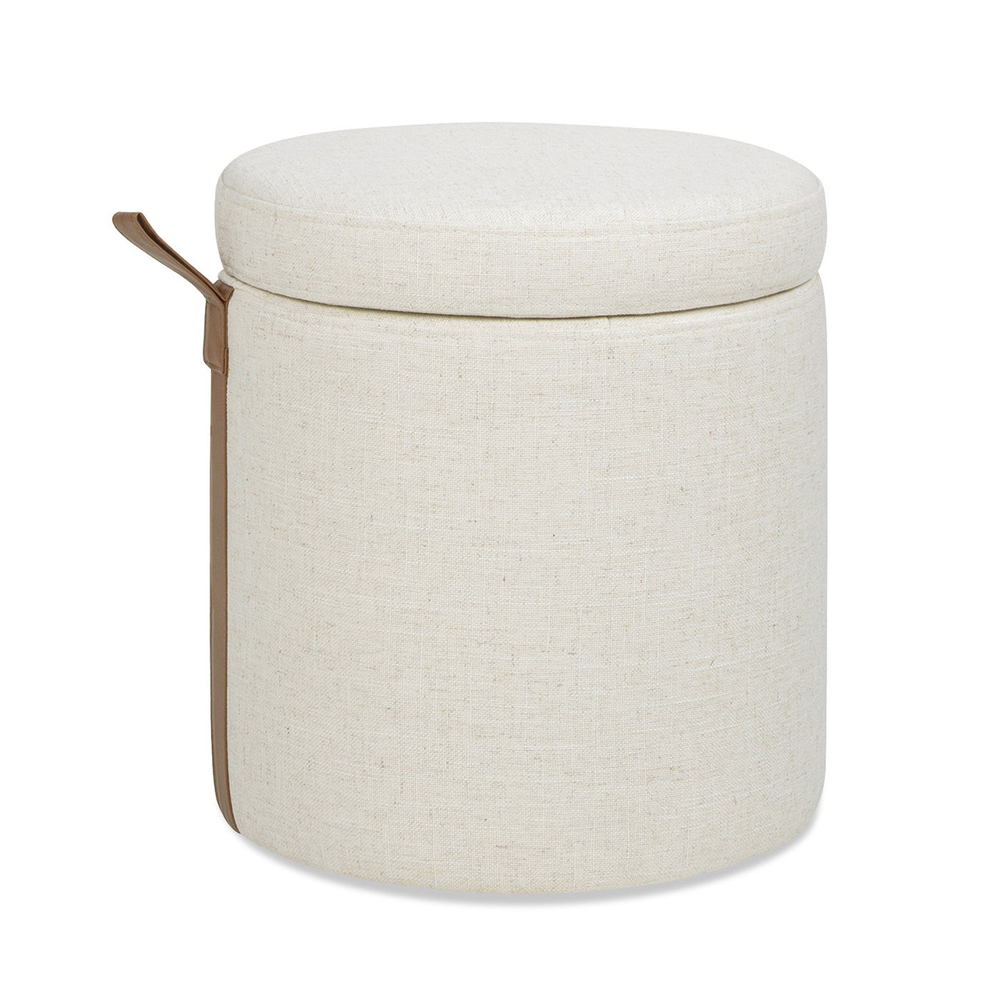 Brandy - Round Upholstered Storage Ottoman With Leather Accent