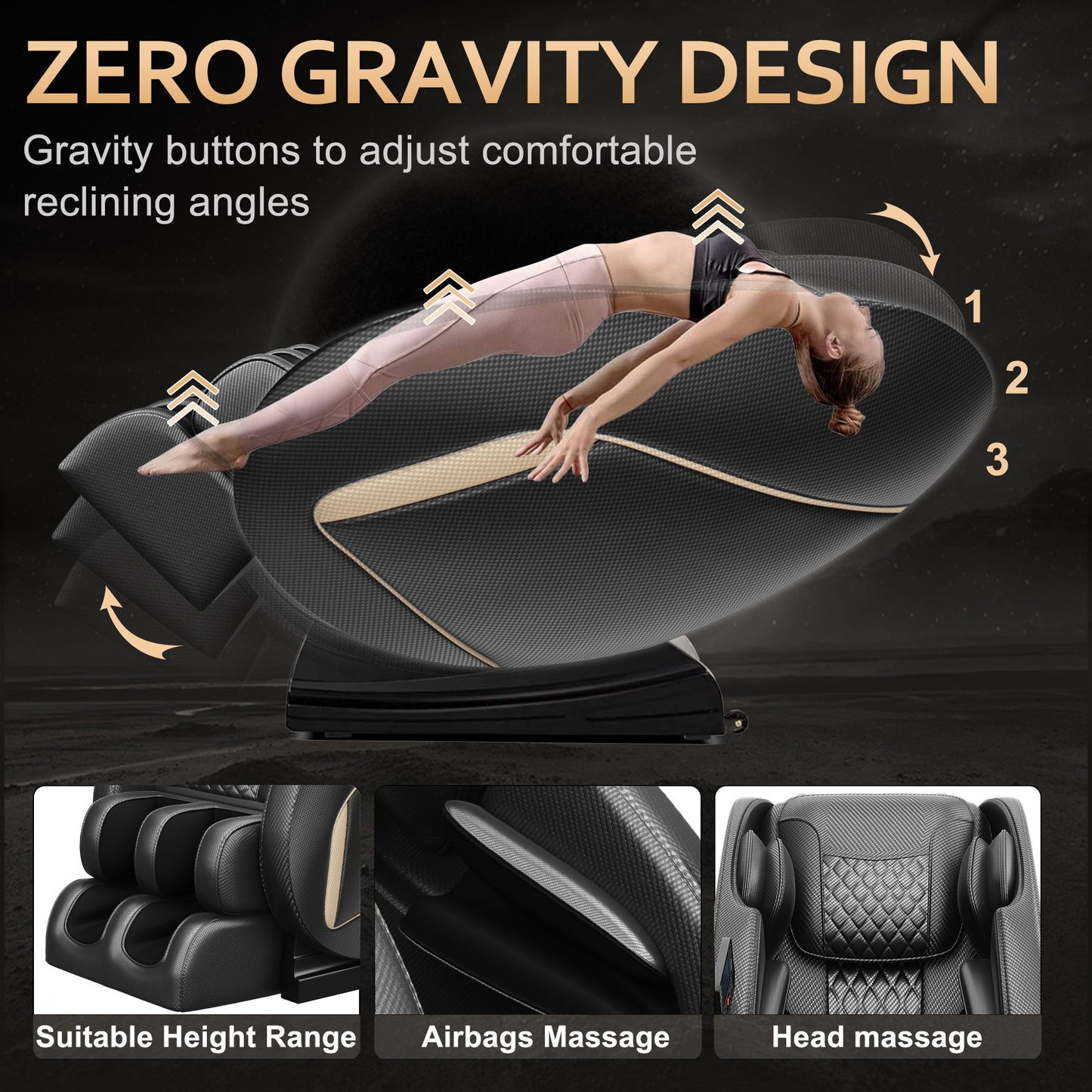 Massage Chair Blue-Tooth Connection And Speaker, Easy To Use At Home And In The Office And Recliner With Zero Gravity With Full Body Air Pressure - Black