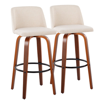 Toriano - Mid Century Modern Fixed Height Barstool Swivel And Round Footrest (Set of 2)