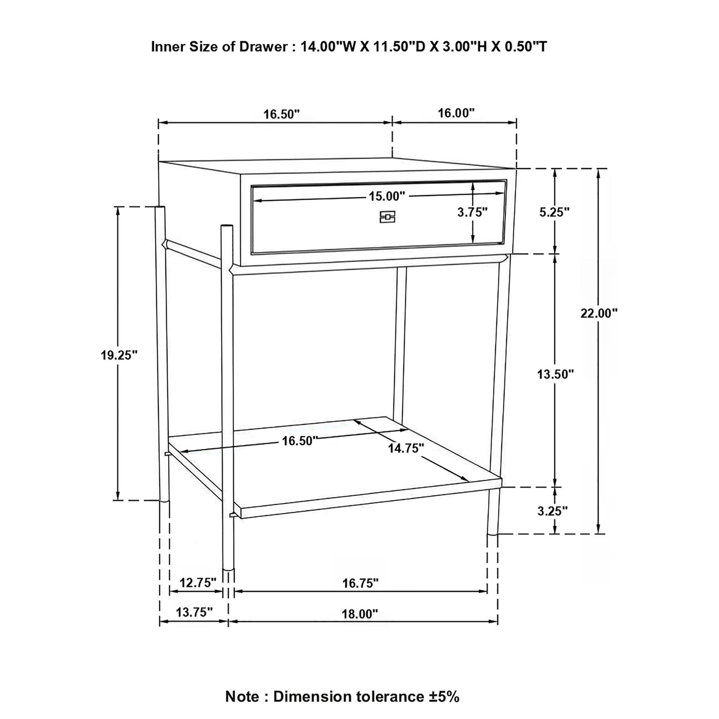 1 Drawer Accent Table With Bottom Shelf - Brown